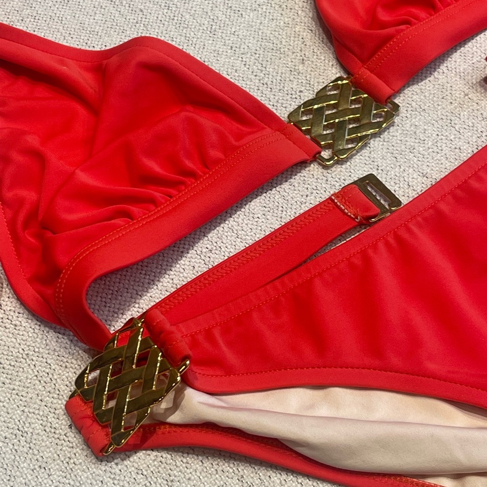 Milly Two-Piece Bikini Set - Orange w/ Gold Details - Like New - Wore 1x - Saks - Picture 7 of 9